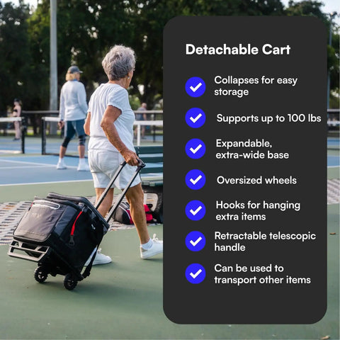 Person pulling Titan Collapsible Wheeled Soft Sided Cooler With Detachable Rolling Cart For Road Trip Ready Beach Picnics Insulated Leak Proof Lining Holds 60 Cans Sharkskin Grey on tennis court