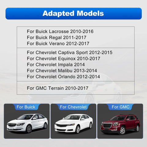 Compatibility chart for Buick Lacrosse 2010-2016 High Pressure Fuel Pump Drop In Direct Replacement with Buick, Chevrolet, GMC models
