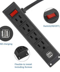 Under Desk Wall Mount Power Strip With Four Outlets And Two USB Ports highlighted features and design, 6.56Ft Cord, 120V 12A 1440W