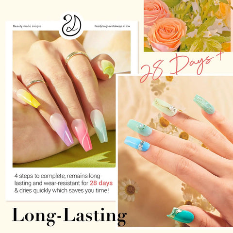 Close-up of hands with pastel gradient nails using Dip Powder Nail Kit With Portable Electric Drill 24 Color Dip Powder Set.
