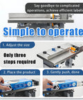 Hella Sturdy Semi Automatic Corner Labeler 90 Degree Box Applicator demonstrating easy operation with three steps on a workbench.