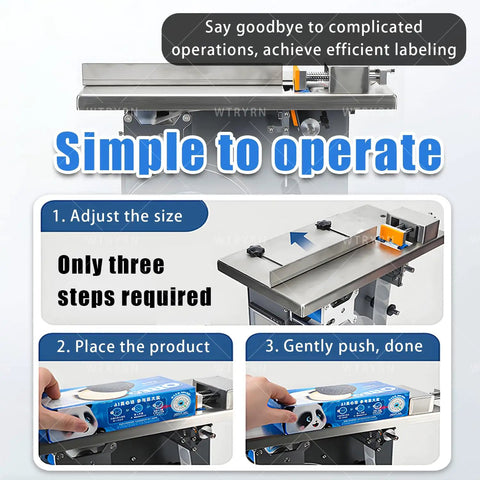 Hella Sturdy Semi Automatic Corner Labeler 90 Degree Box Applicator demonstrating easy operation with three steps on a workbench.