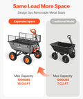 Heavy Duty 10 Cu Ft Poly Garden Cart Dump Wagon With Convertible Handle And 13 Inch Flat Free Tires, Tow Behind Yard Wagon For Lawn Mower And Tractor, 1200 Lbs Capacity showing expanded space and removable metal sides