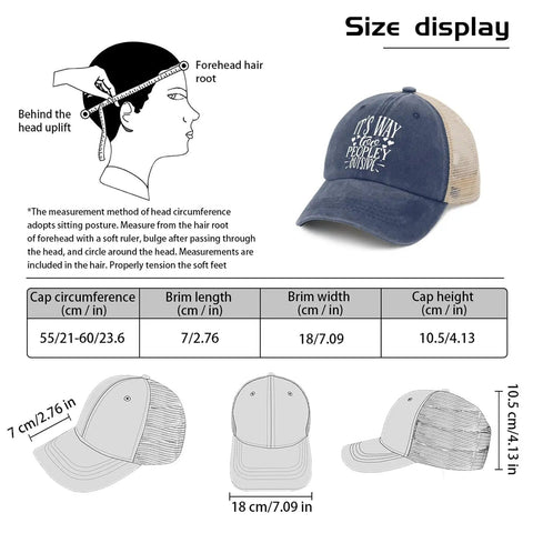 Low Profile Unstructured Trucker Hat With Six Embroidered Eyelets And Soft Feel For Men And Women size display chart