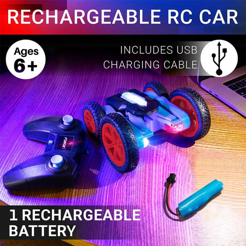 Tornado Red LED Remote Control Car For Kids with controller, USB charging cable, rechargeable battery, 4WD and all-terrain tires
