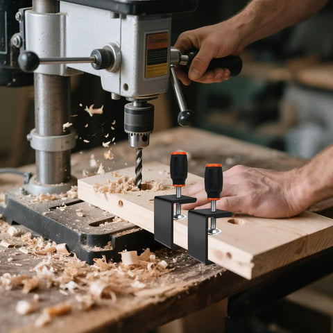 Go-To Heavy Duty C Clamps Set 2 Inch Wood Clamps With Metal Right Angle Brackets for welding and carpentry, in use