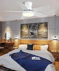 Low Profile 46 Inch Flush Mount Ceiling Fan With LED Light And Remote, Ultra Quiet DC Motor, installed in a bedroom
