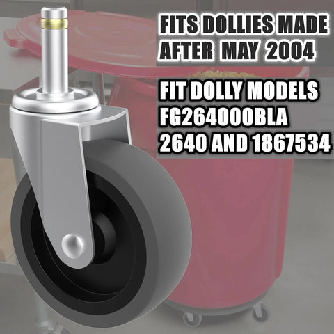 Replacement Casters For Brute Trash Bin Dollies Set Of 5 3 Inch Swivel Stem Wheels With 375 Lbs Capacity Per Set Compatible With FG264000BLA 2640 And 1867534 Models Quick And Secure Install With One And Three Eighths Inch Grip Ring Stem And Seven close-up view