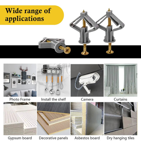 Self Drilling Drywall Anchor Kit With Screws For Hollow Walls And Gypsum Board Nylon Expansion Plugs used for photo frames and shelves.