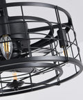 Enclosed Ceiling Fan With Lights Remote Control, black metal cage, bulbs visible, modern design, 20 inch