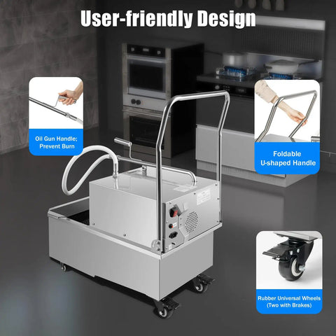 Saditesdk 550W Commercial Deep Fryer Oil Filter Machine Stainless Steel 55L Cart Mobile Filtration System with user-friendly design.