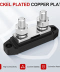 Straight Up Heavy Duty 250A Power Distribution Block 12V DC Bus Bar featuring dual stainless steel studs on a copper base.