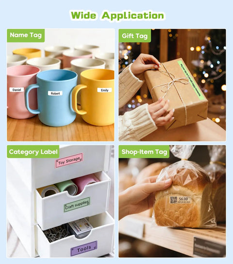 Slick Portable Bluetooth Label Maker With Included Tape, Compact Mini Label Printer for name, gift, category, and shop-item tags.