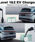 Level 1 And Level 2 Portable Ev Charger, 20 Foot Cable, 3.5 Kw 16 Amp Home Electric Vehicle Charging Station, Nema 5-15 And Nema 6-20 Plugs, SAE J1772 Compatible for home charging access.