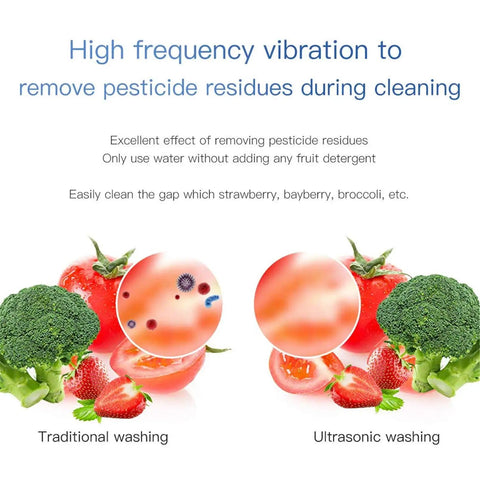 Comparison of traditional vs ultrasonic washing of fruits and veggies with Portable Ultrasonic Cleaner For Home Use Mini Immersible Jewelry Cleaner Deep Clean For Silver Diamonds Rings Glasses Fruits Veggies Seafood With 110V Power And 50 To 70W Cleaning And Disinfection.