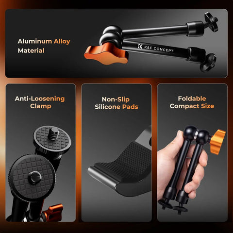 9.8 Inch Magic Arm Clamp Kit aluminum alloy with 360 degree adjustable ball heads and anti-loosening clamp for versatile use