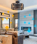 17 Inch Farmhouse Ceiling Fan With Lights Cage Style Bladeless Look Remote Control Reversible Motor in living room