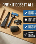65 Piece All In One Flooring Tools Kit For Laminate, Vinyl Plank And Hardwood Installations with pull bar, mallet, and knee pad.