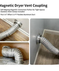 Magnetic Dryer Vent Connector Kit With Aluminum Alloy Shell Dual Sided Strong Magnets, 3.3ft 4” duct connected to vent.