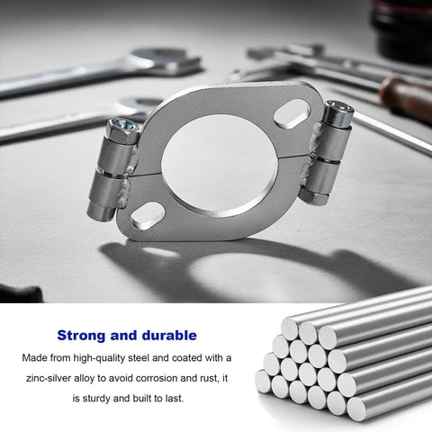 Heavy Duty Carbon Steel Exhaust Split Flange Repair Kit 2 Inch rustproof oval connector showing zinc-silver alloy finish and durability.