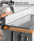 Adjustable support on Super Slick Circular Saw Bench For Woodworking Featuring Badass Precision Crosscut Gauge for accurate cutting.