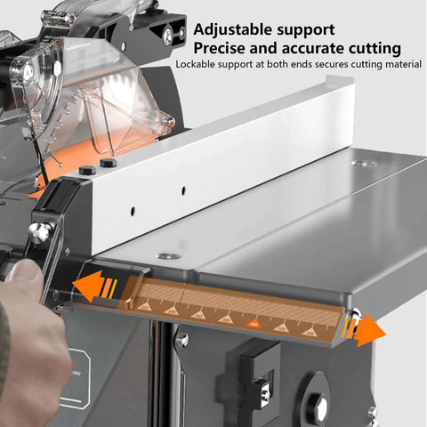 Adjustable support on Super Slick Circular Saw Bench For Woodworking Featuring Badass Precision Crosscut Gauge for accurate cutting.