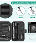 130 In 1 Magnetic Precision Screwdriver Kit With 120 Bits And 3 Extra Length Bits All In One Repair Tool Set open view magnetizer