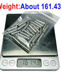 52-Piece 5mm x 20mm Dowel Pins Stainless Steel 304 Shelf Pegs for Wood Furniture and Beds M5 Pins on scale showing weight