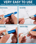 21 Piece Micro Drill Bit Set With Pin Vise Hand Twist Drill Bits showing step-by-step use for jewelry making.