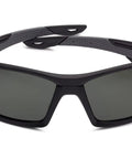 Shop Ready Wrap Around Safety Glasses Featuring Anti Scratch Lens Coating And Polarized Grey Tint For All Day Grind Universal Fit Grey Black Frame Cushioned Temples Secure Fit Bridge, front view