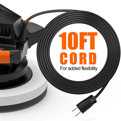 10 Inch Buffer Polisher Kit With 4 Buffing Bonnets And 6 Speed Settings 1500 To 3600 RPM Dual Handle Random Orbital Polisher cord