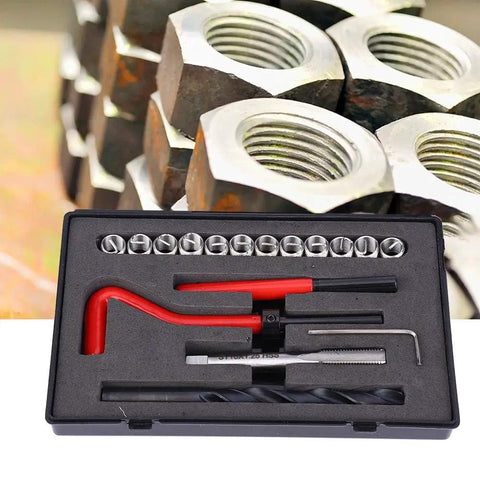 M10x1.25 Stainless Steel Rethreading Tap Set All-In-One 17-Piece Thread Repair Kit with spiral drill and thread inserts