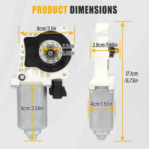 Product dimensions for Replacement Electric Side Step Motor Kit 80-03129-90, showing 8x17cm size and 9cm motor height.