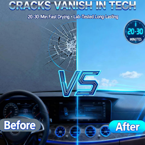 Windshield Chip Repair Kit For Cars, Quick DIY Glass Crack Fix With Two Pack Auto Glass Repair Set Using Nano Fluid And Vacuum Tech