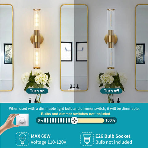 Black Sleek Modern Bathroom Vanity Light Fixtures Sconce With Clear Glass 20 Inch Indoor Wall Light showing dimmable options