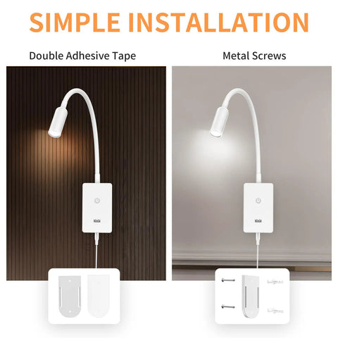 Wall Mounted Bedside LED Reading Light With Touch Dimming And Dope USB Port Flexible Gooseneck Four Brightness Levels Neutral White 4000K Space Saving Headboard Lamp For Bedroom