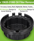 Cap Style Oil Filter Wrench Snug No Slip Fit 64mm With 14 Flutes For Toyota And Lexus Three Eighths Drive Cap Tool Fits 15620-31060