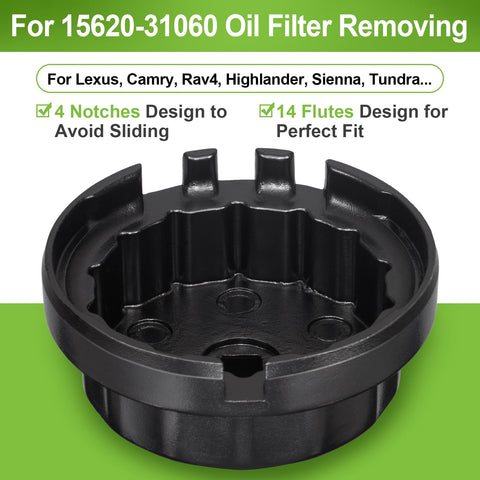 Cap Style Oil Filter Wrench Snug No Slip Fit 64mm With 14 Flutes For Toyota And Lexus Three Eighths Drive Cap Tool Fits 15620-31060