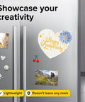 Sticky Magnetic Squares With Adhesive Backing 110 Pieces For Whiteboards And Fridges holding photos on a refrigerator