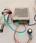 Heavy Duty Air Cooled 800W Cnc Spindle Motor Dc 110V 20000Rpm Er16 Chuck Power Supply Speed Governor Kit setup with connections.