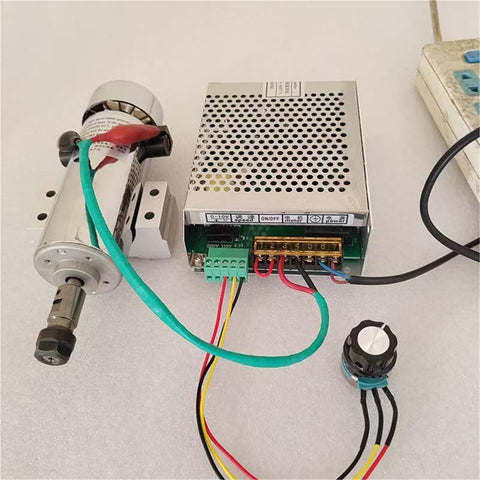 Heavy Duty Air Cooled 800W Cnc Spindle Motor Dc 110V 20000Rpm Er16 Chuck Power Supply Speed Governor Kit setup with connections.