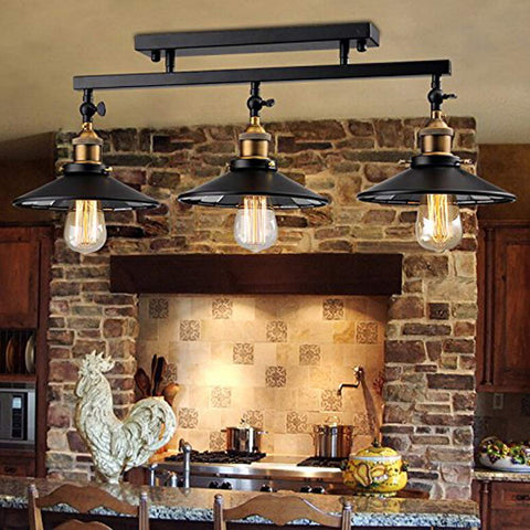 Industrial Vintage 3 Light Semi Flush Ceiling Mount Fixture For Home Kitchen Living Room Dining Room Dope Retro Metal Chandelier With E26 Base UL Listed 3 Bulbs Not Included 40W Max Per Bulb over rustic kitchen counter