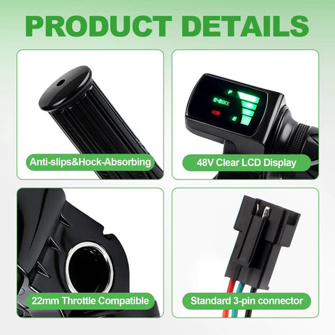 Full Twist Throttle Grip For 48V E Bikes And Scooters With LCD Display And Key Lock No Fuss Plug And Play 3 Pin Connector details
