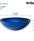 Round Blue Glass Vessel Bathroom Sink For Above Counter Installations With Easy To Clean Smooth Interior Durable Scratch Resistant Surface GV204