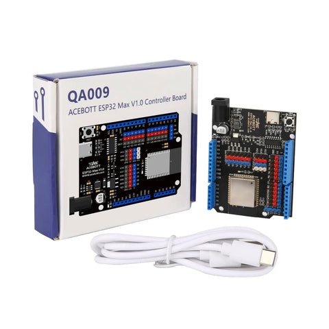 Dope WiFi and Bluetooth Dev Board With USB-C, Arduino IDE Compatibility, MicroPython Ready, and High-Speed I2C/SPI Interfaces for IoT, Smart Home, Mini PC Builds, Robotics, and Tiny Game Console Projects. ESP32 board, USB-C cable, and box