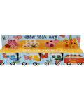 Mini Ceramic Flower Bus Grow Kit Four Pack with colorful retro bus planters in packaging, seeds included.