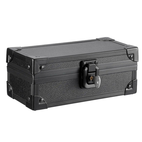 Lockable Cash Box With Key Aluminum Alloy Money Organizer, compact black design for home office storage, currency keeper
