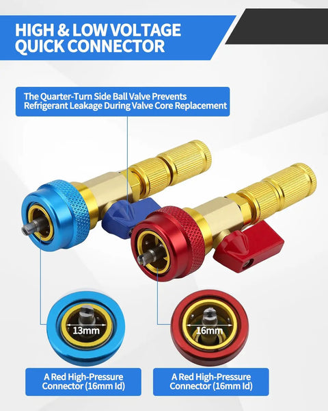 R134A Valve Core Removal And Installation Tool Kit With Quick Connectors For High And Low Pressure AC Service Ports