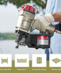 Person holding CN70 Pneumatic Coil Nailer 1-3/4 Inch To 2-3/4 Inch Siding Nailer with rapid shooting engine for framing and fencing