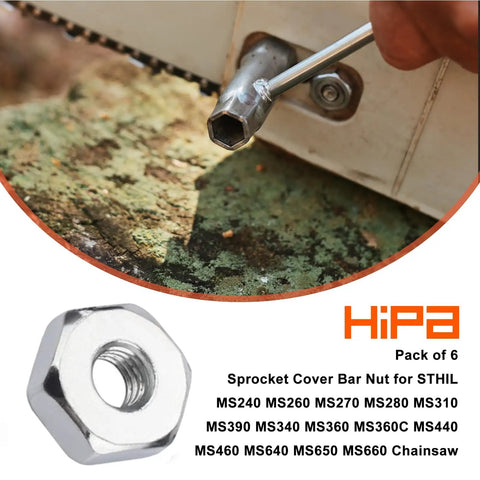 Person installing Bar Nut And Sprocket Cover Replacement Kit For Stihl Chainsaws MS170 MS170C MS171 MS180 MS200 MS200T MS210 MS211 MS230 MS250 017 018 020 020T 021 023 023L 025 6 Pack 0000 955 0804